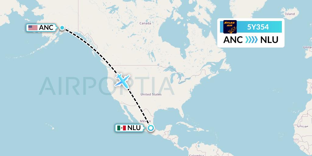5Y354 Atlas Air Flight Map: Anchorage to Reyes Acozac