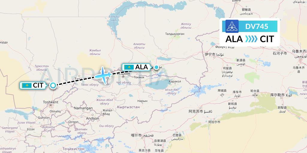 DV745 SCAT Flight Map: Almaty to Shymkent