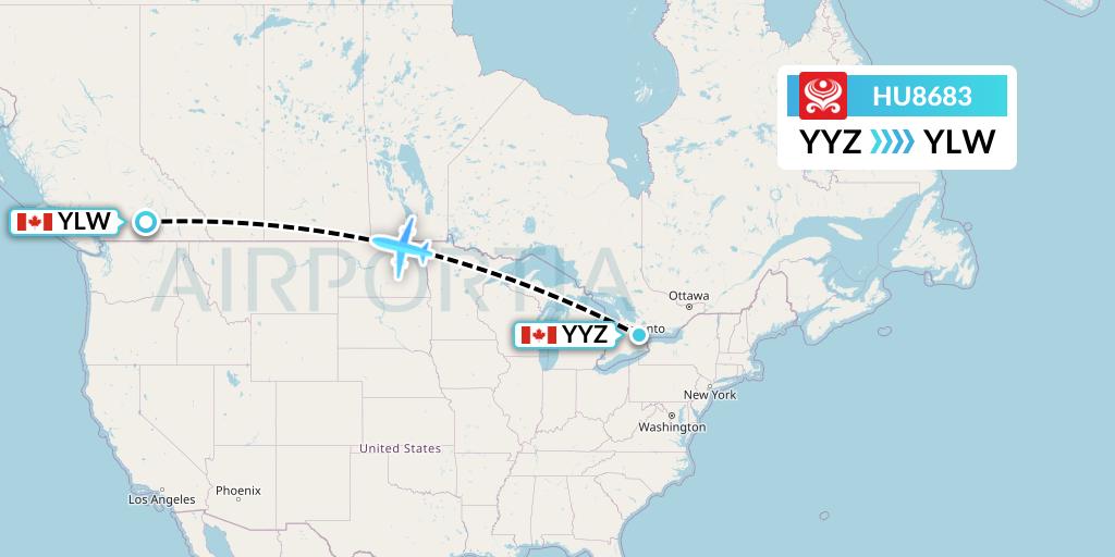 HU8683 Hainan Airlines Flight Map: Toronto to Kelowna