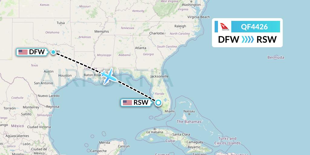 QF4426 Qantas Flight Map: Dallas to Fort Myers