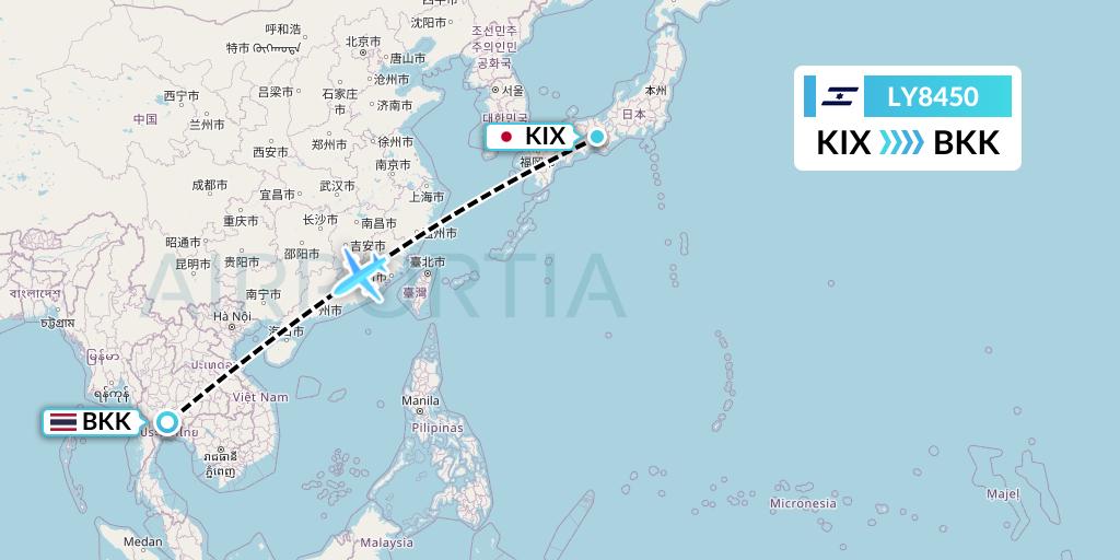 LY8450 El Al Flight Map: Osaka to Bangkok