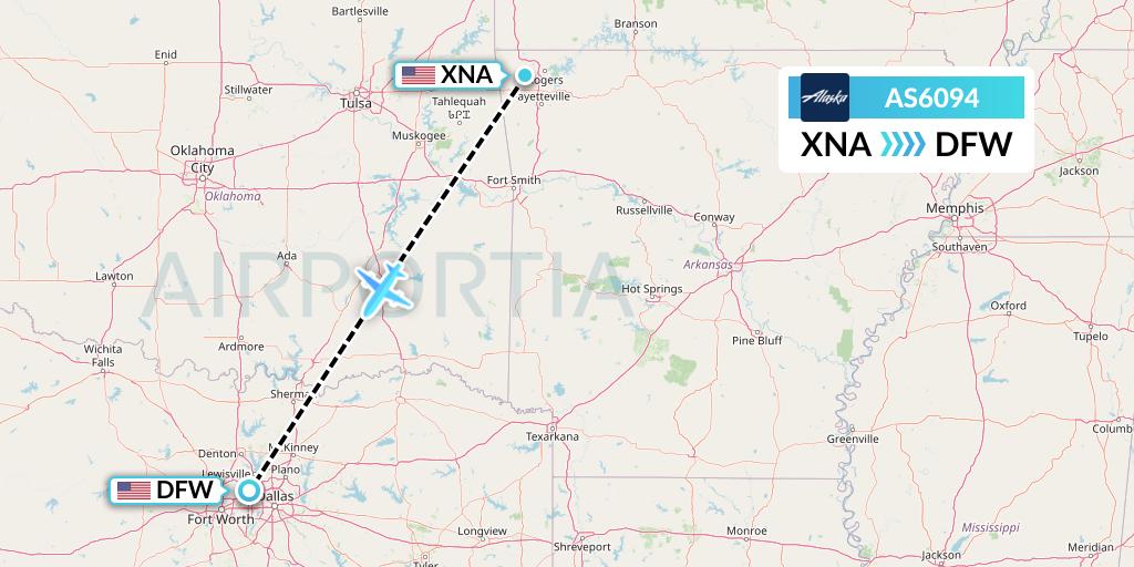 AS6094 Alaska Airlines Flight Map: Bentonville to Dallas