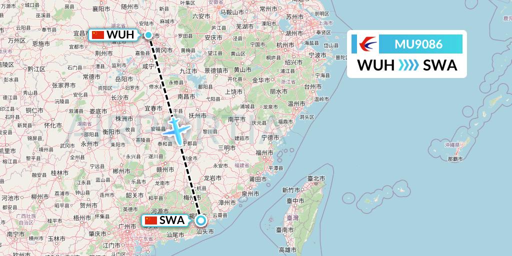 MU9086 China Eastern Airlines Flight Map: Wuhan to Jieyang