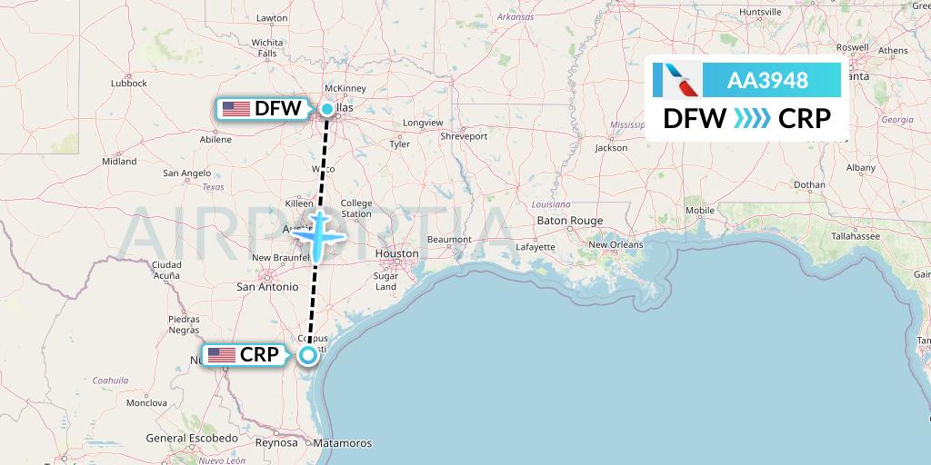 AA3948 American Airlines Flight Map: Dallas to Corpus Christi
