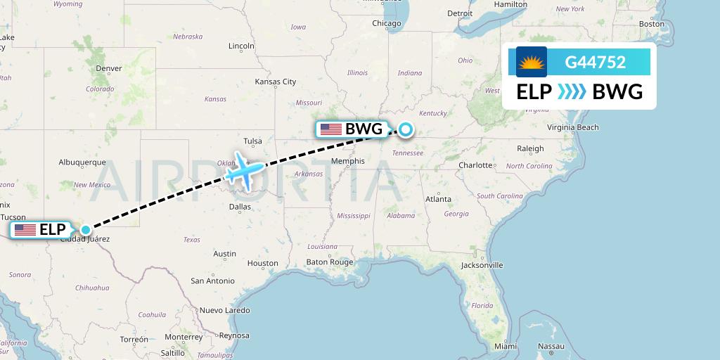 G44752 Allegiant Air Flight Map: El Paso to Bowling Green
