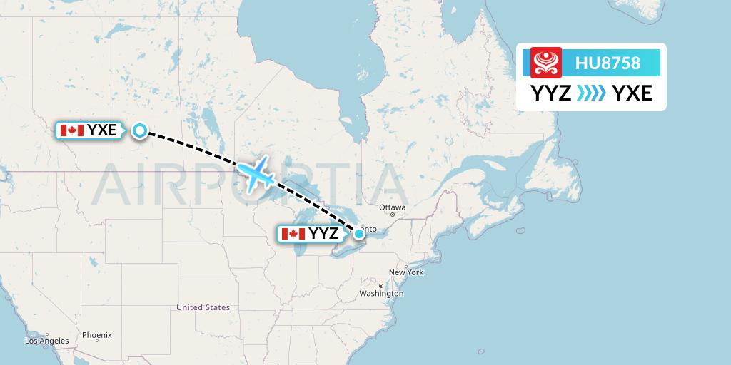 HU8758 Hainan Airlines Flight Map: Toronto to Saskatoon