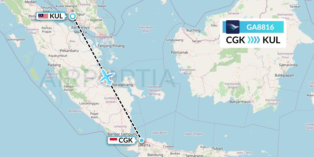 GA8816 Garuda Indonesia Flight Map: Jakarta to Kuala Lumpur