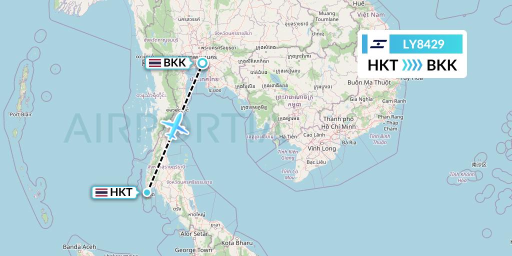 LY8429 El Al Flight Map: Phuket to Bangkok