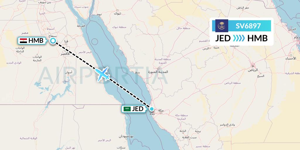 SV6897 Saudi Arabian Airlines Flight Map: Jeddah to Sohag