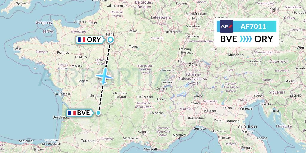 AF7011 Air France Flight Map: Brive to Paris