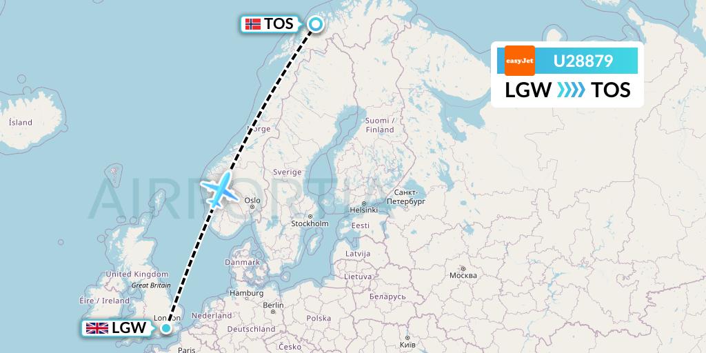 U28879 EasyJet Flight Map: London to Tromso
