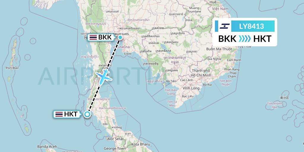 LY8413 El Al Flight Map: Bangkok to Phuket
