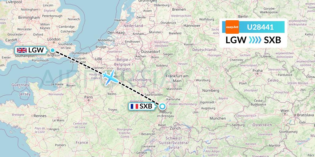 U28441 EasyJet Flight Map: London to Strasbourg