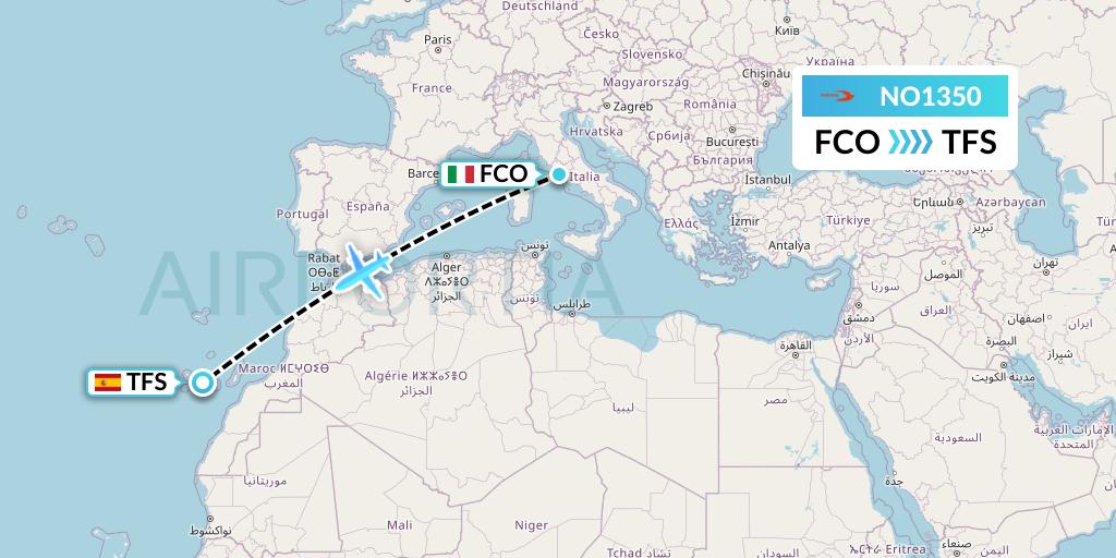 NO1350 Neos Flight Map: Rome to Tenerife