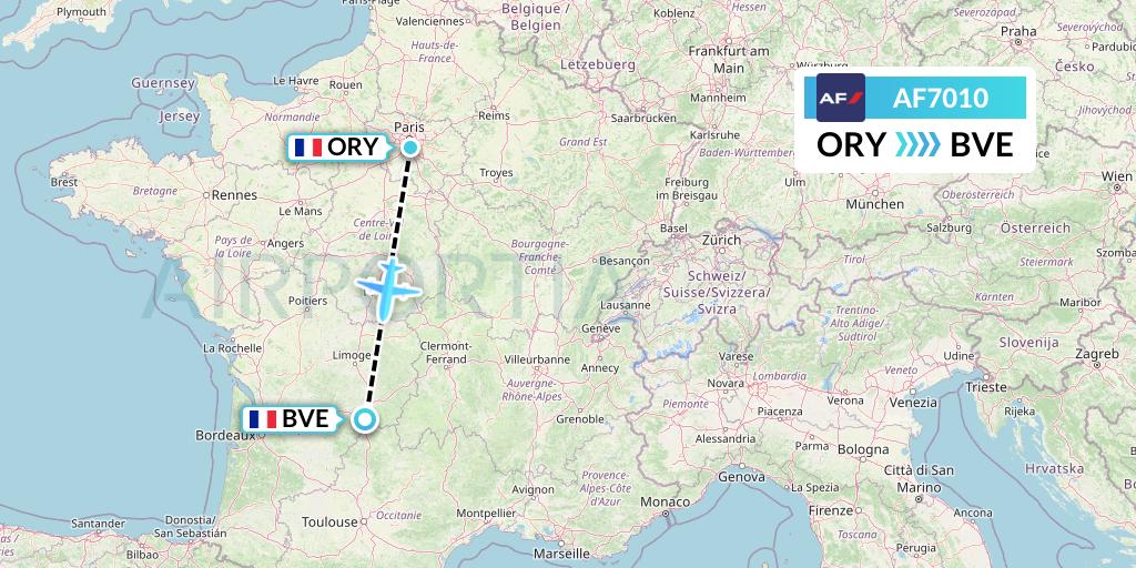 AF7010 Air France Flight Map: Paris to Brive
