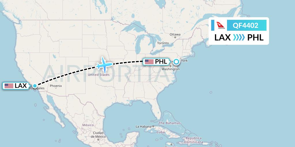 QF4402 Qantas Flight Map: Los Angeles to Philadelphia