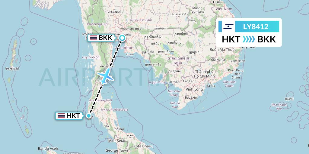 LY8412 El Al Flight Map: Phuket to Bangkok