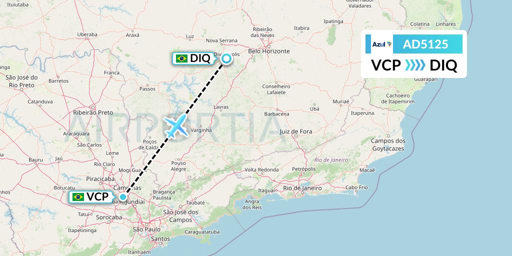 AD5125 Azul Brazilian Airlines Flight Map: Campinas to Divinopolis