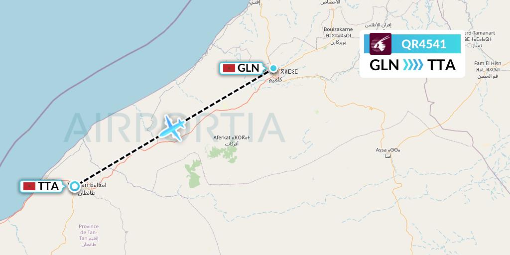 QR4541 Qatar Airways Flight Map: Guelmim to Tan Tan