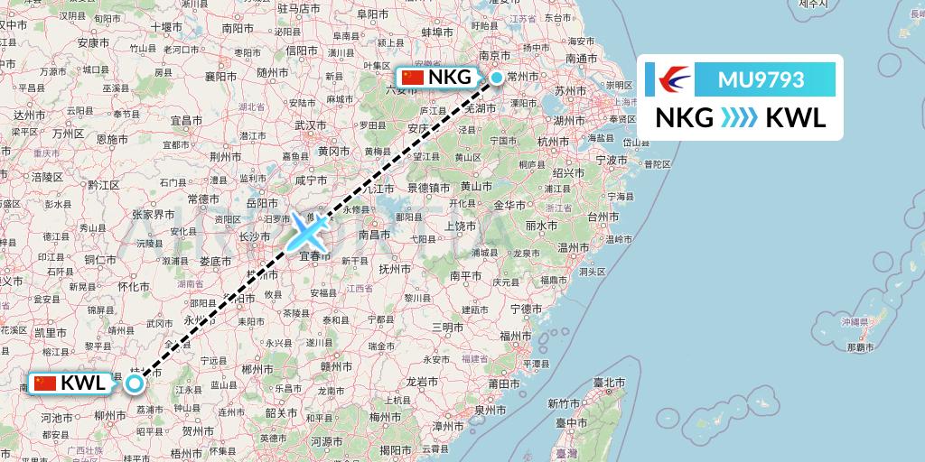 MU9793 China Eastern Airlines Flight Map: Nanjing to Guilin