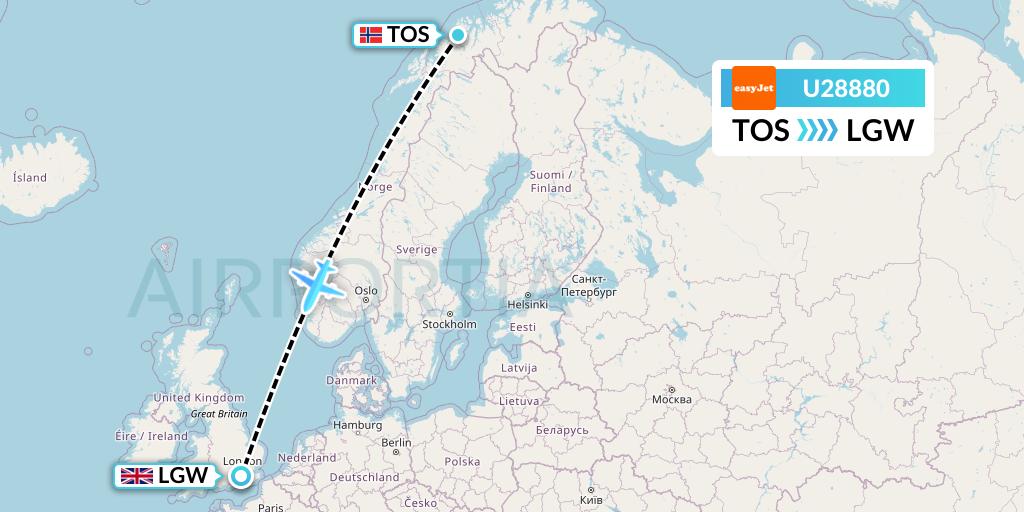 U28880 EasyJet Flight Map: Tromso to London