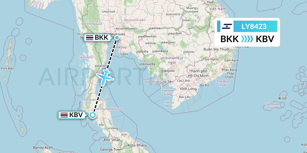 LY8423 El Al Flight Map: Bangkok to Krabi