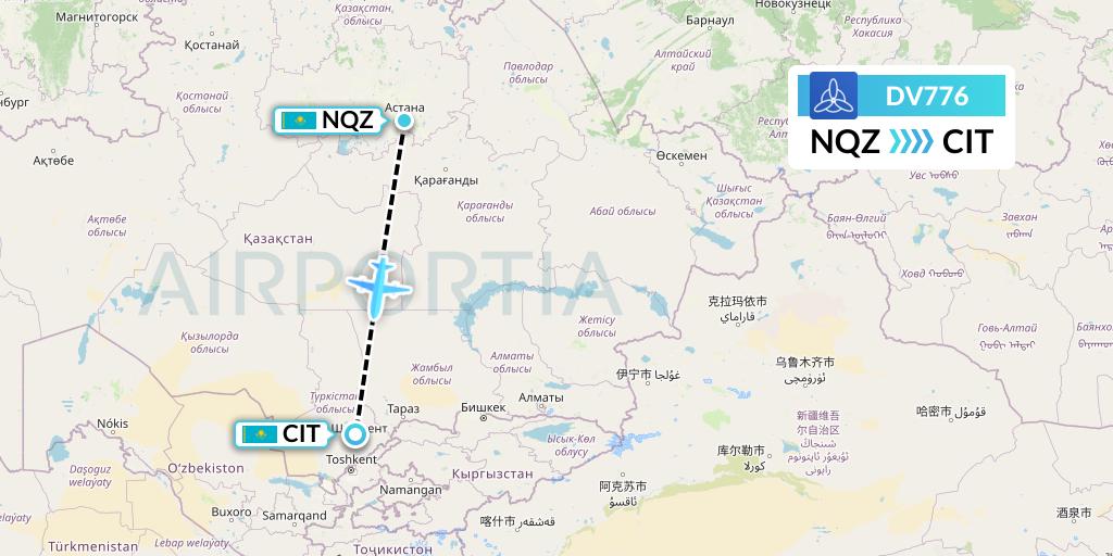 DV776 SCAT Flight Map: Astana to Shymkent