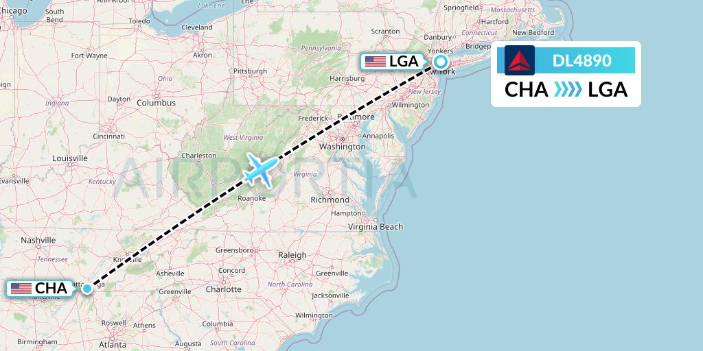 DL4890 Delta Air Lines Flight Map: Chattanooga to New York