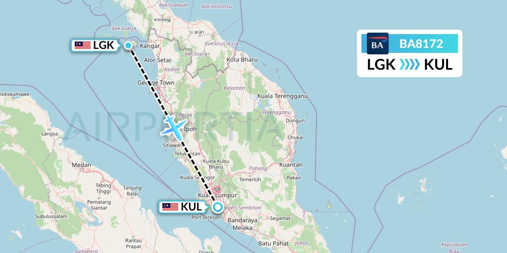 BA8172 British Airways Flight Map: Langkawi to Kuala Lumpur