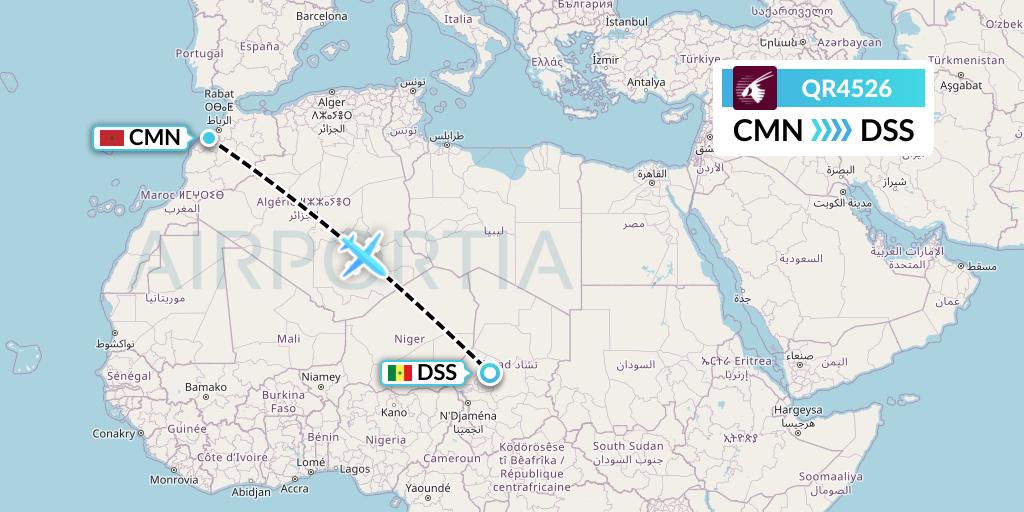 QR4526 Qatar Airways Flight Map: Casablanca to Dakar