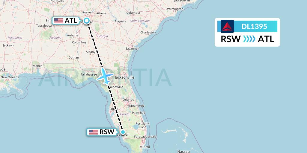 DL1395 Delta Air Lines Flight Map: Fort Myers to Atlanta