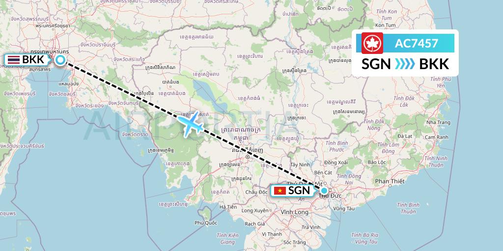 AC7457 Air Canada Flight Map: Ho Chi Minh City to Bangkok