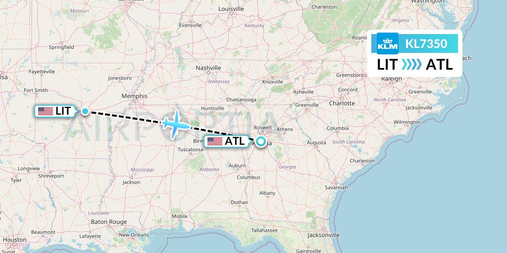 KL7350 KLM Flight Map: Little Rock to Atlanta