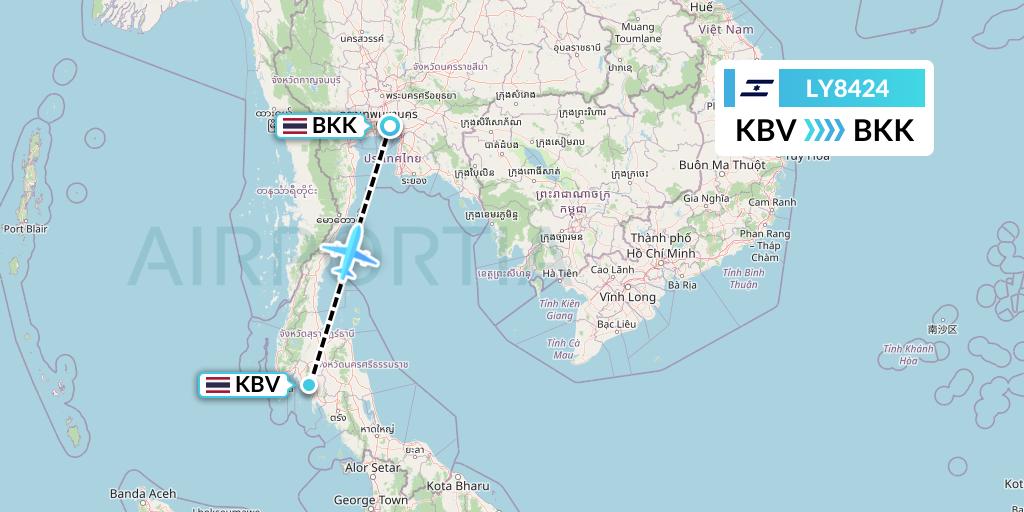 LY8424 El Al Flight Map: Krabi to Bangkok