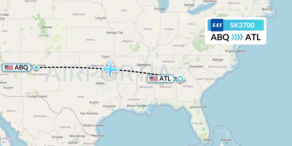 SK3700 SAS Flight Map: Albuquerque to Atlanta
