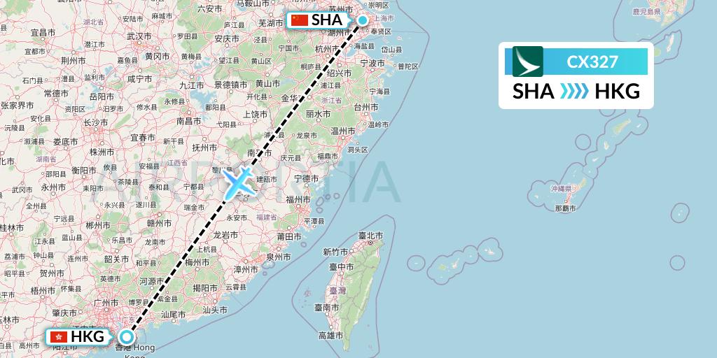 CX327 Cathay Pacific Flight Map: Shanghai to Hong Kong