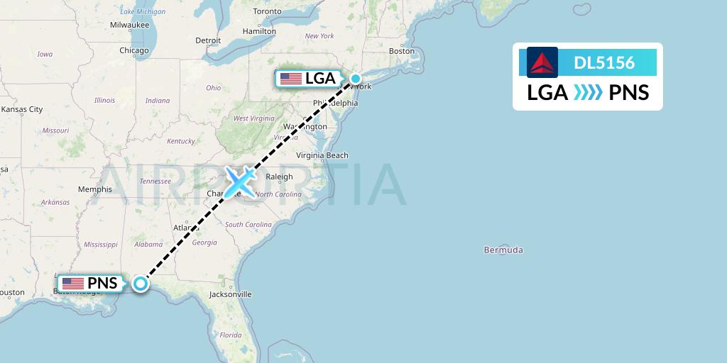 DL5156 Delta Air Lines Flight Map: New York to Pensacola
