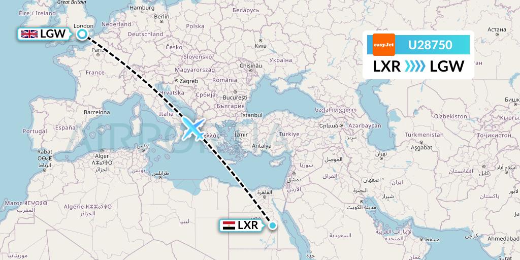 U28750 EasyJet Flight Map: Luxor to London