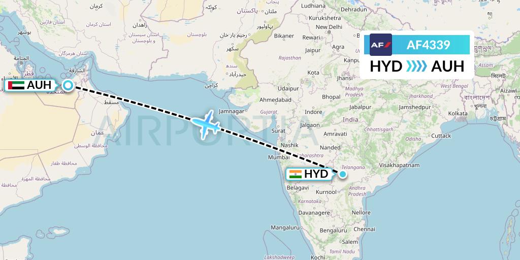 AF4339 Air France Flight Map: Hyderabad to Abu Dhabi