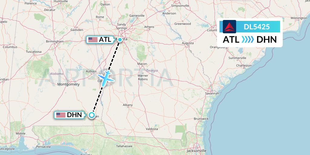DL5425 Delta Air Lines Flight Map: Atlanta to Dothan
