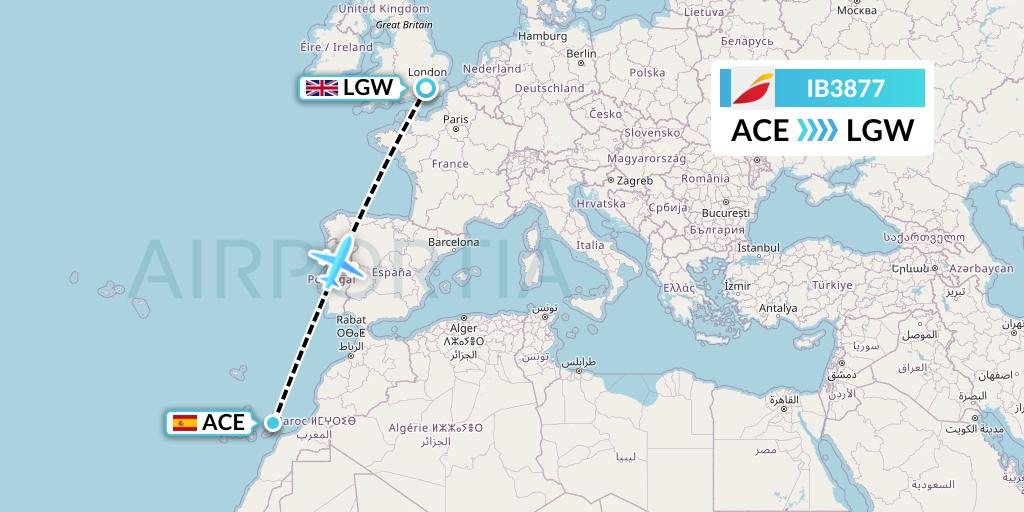 IB3877 Iberia Flight Map: Lanzarote to London