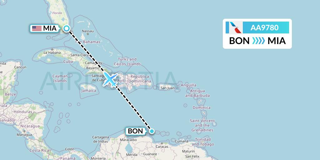 AA9780 American Airlines Flight Map: Bonaire to Miami