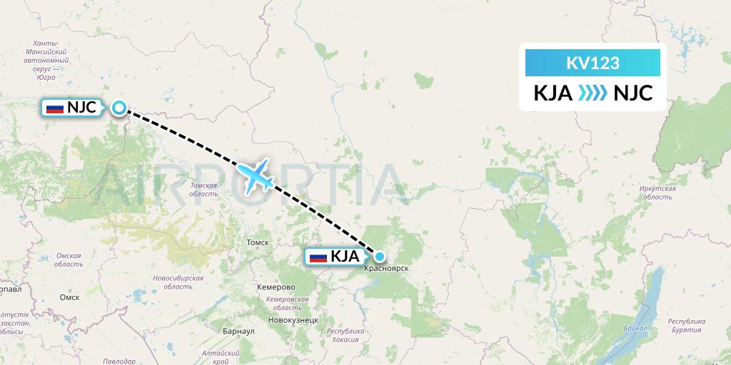 KV123 KrasAvia Flight Map: Krasnoyarsk to Nizhnevartovsk