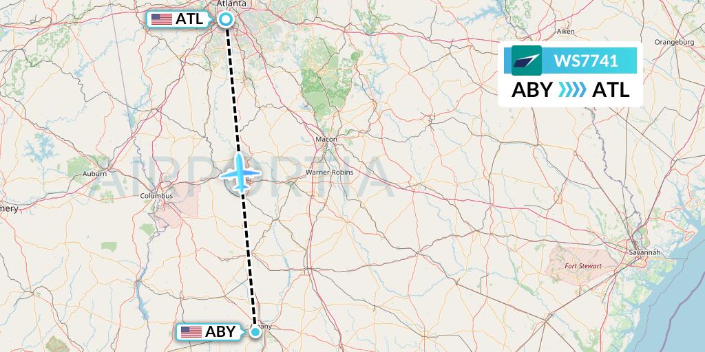 WS7741 WestJet Flight Map: Albany to Atlanta