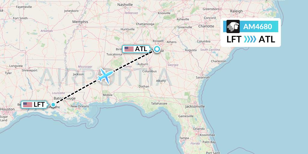 AM4680 Aeromexico Flight Map: Lafayette to Atlanta