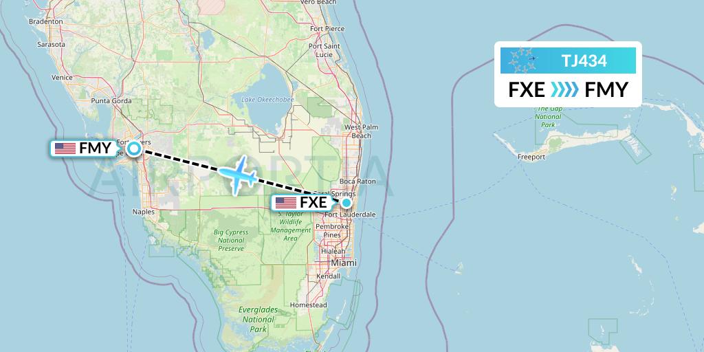 TJ434 Tradewind Aviation Flight Map: Fort Lauderdale to Fort Myers