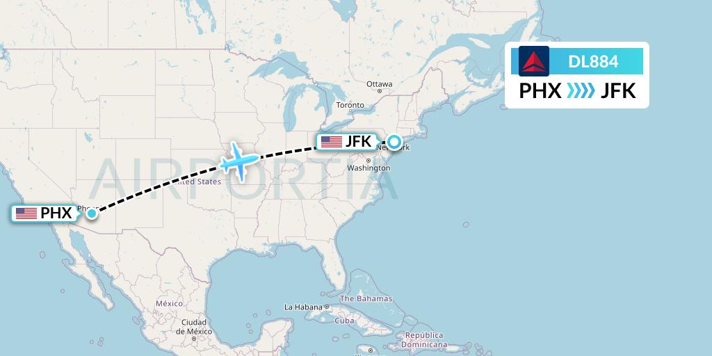 DL884 Delta Air Lines Flight Map: Phoenix to New York