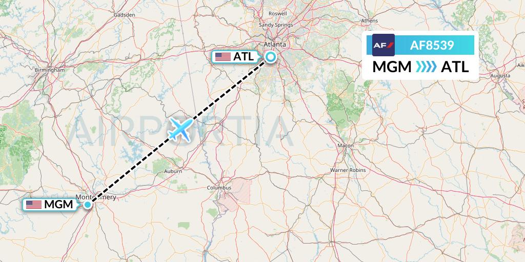 AF8539 Air France Flight Map: Montgomery to Atlanta