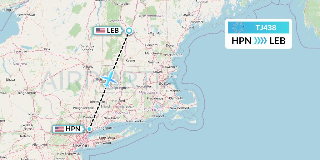 TJ438 Tradewind Aviation Flight Map: White Plains to Lebanon