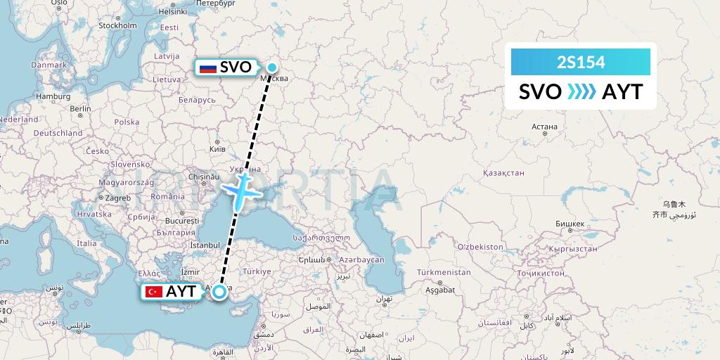 2S154 Star Equatorial AL Flight Map: Moscow to Antalya